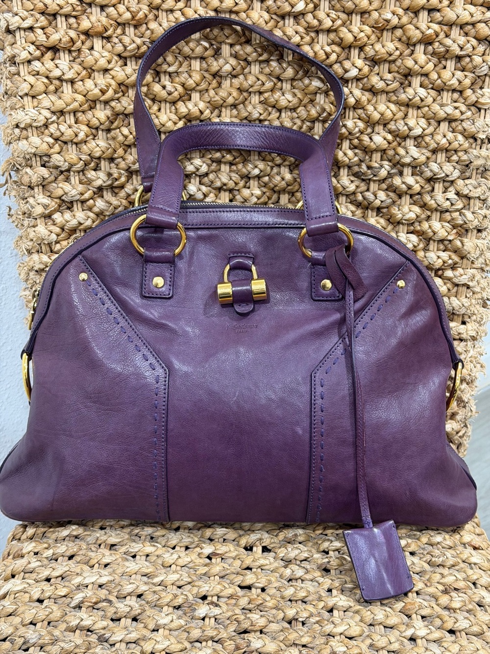 Yves Saint Laurent Purple Leather Oversized Muse Satchel